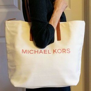 Michael Kors Tote Bag Cream Coral Beach Shopping Travel Purse Handbag